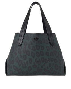 Harper Leopard Print Tote, Leather, Green, MIE, 2*